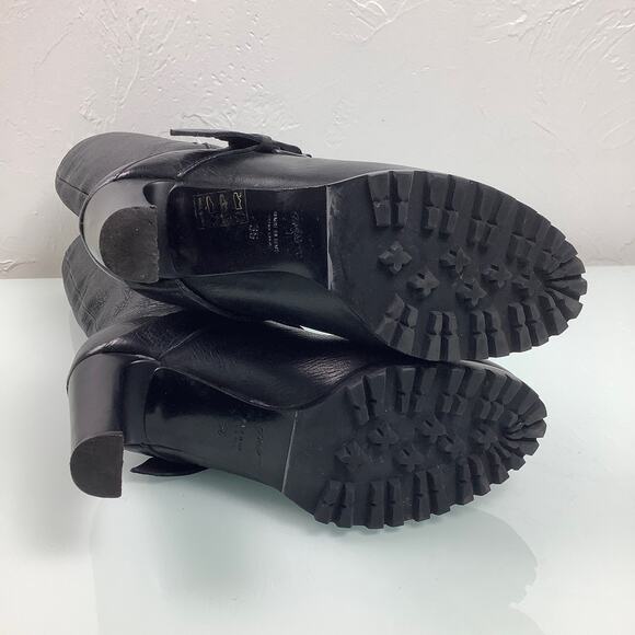 Vicini Tapeet Lug-Sole pull on knee high block heels leather boots SZ 36 EUC - Picture 5 of 12